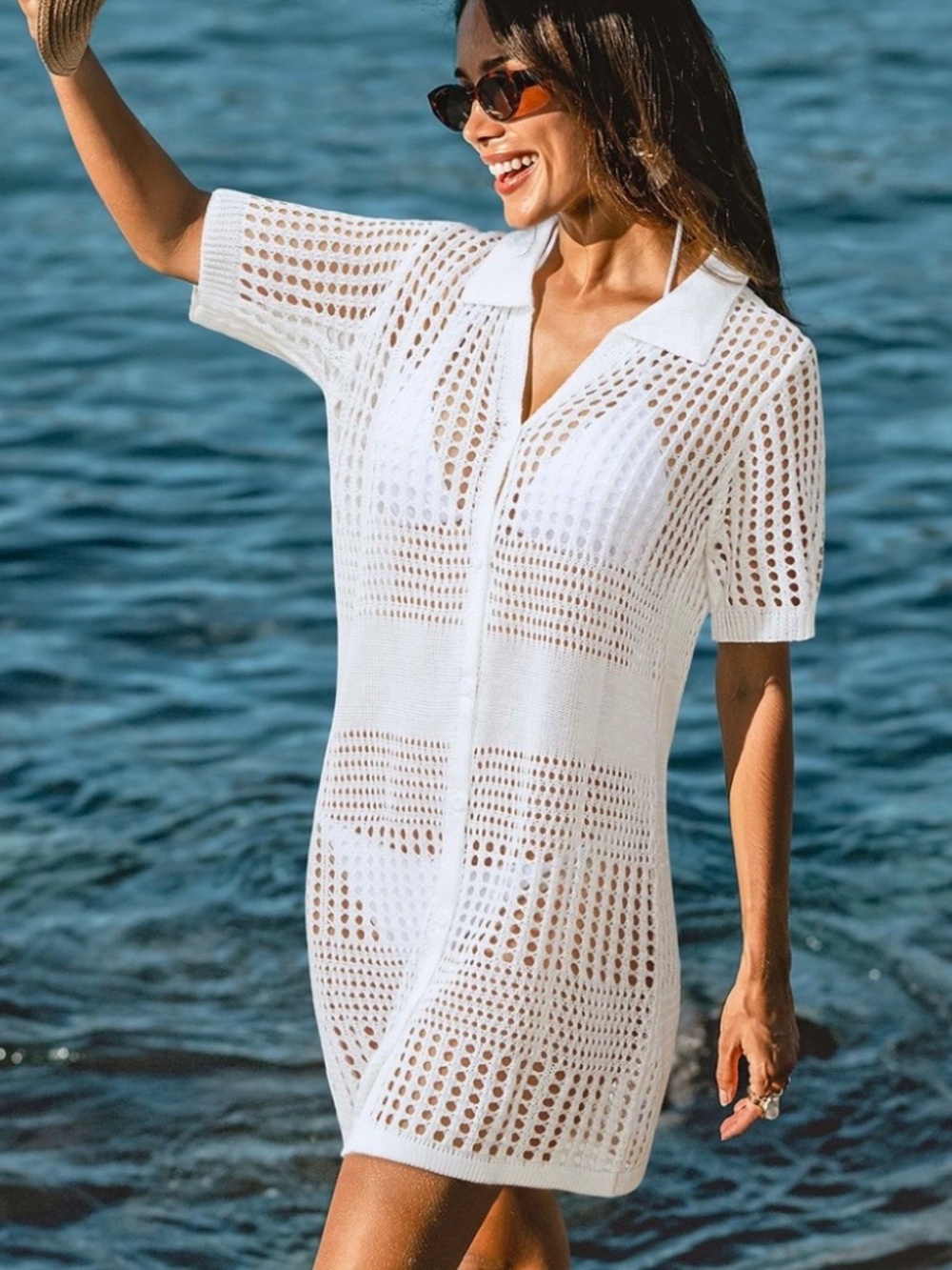 CUPSHE Just Curious White Cover-Up Mini Dress - size small